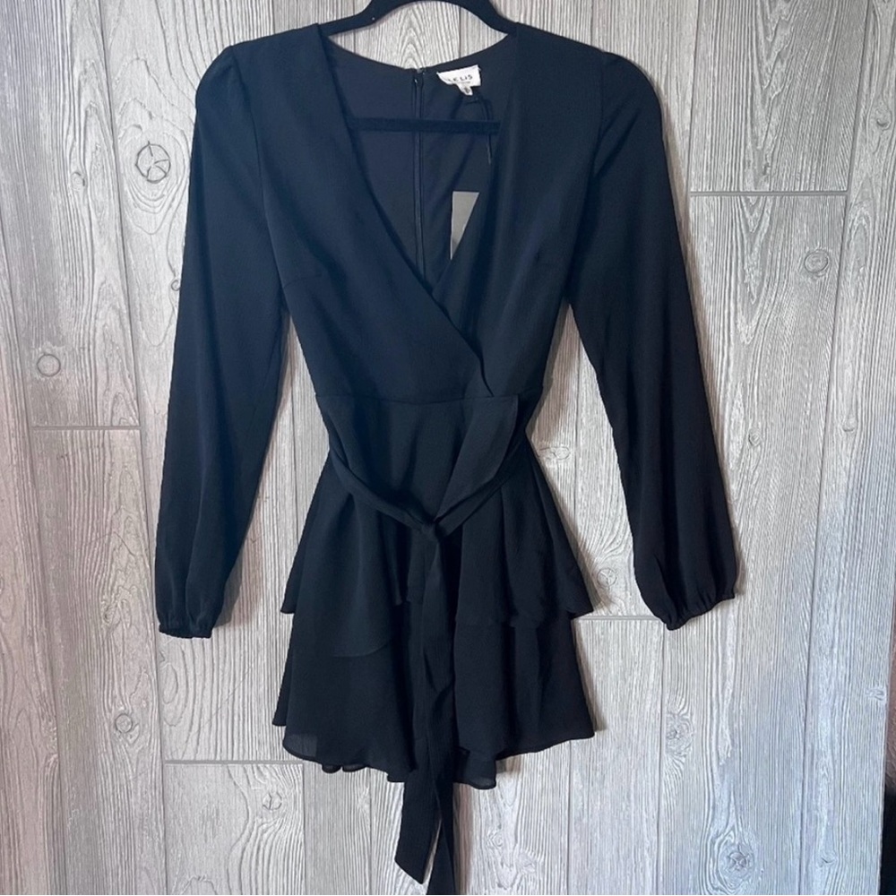 Le Lis Black Long Sleeve Ruffle Dress